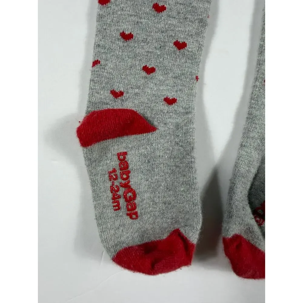 Gap Disney Minnie Mouse Heart Print Tights Gray Red Size 12–24 Months